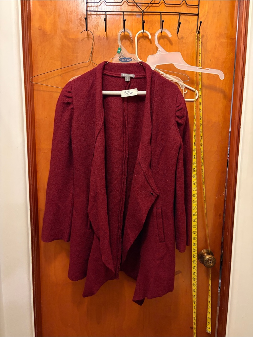 SPANNER Burgundy Open-Front Draped Cardigan